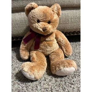 TY Inc. Brown‎ Bear Plush 13" w/ Red Bow Stuffed Animal 2003
